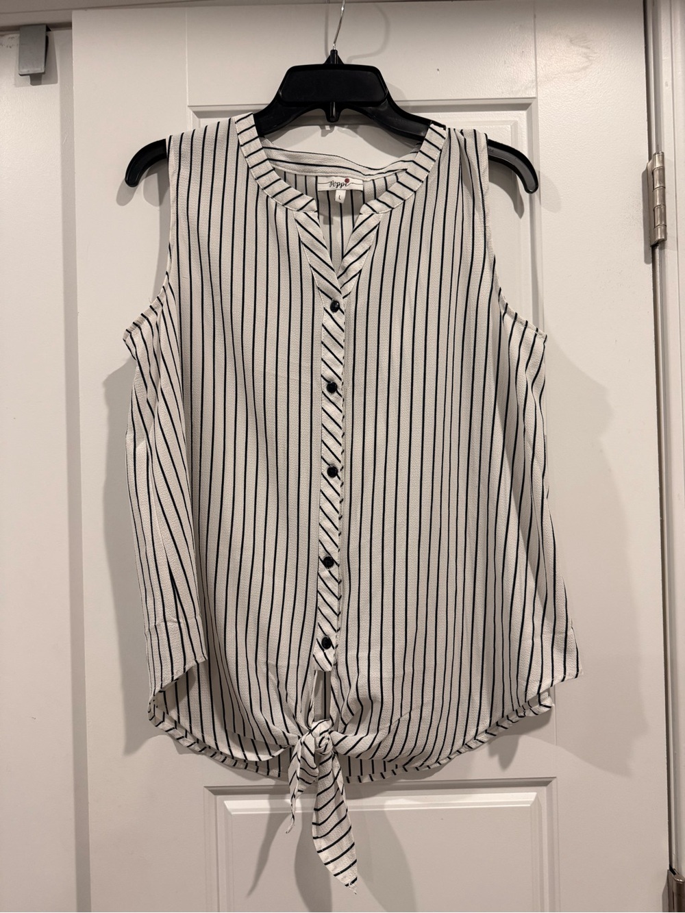 Poppi Sleeveless Black & White Stripe Tie-Hem Blouse